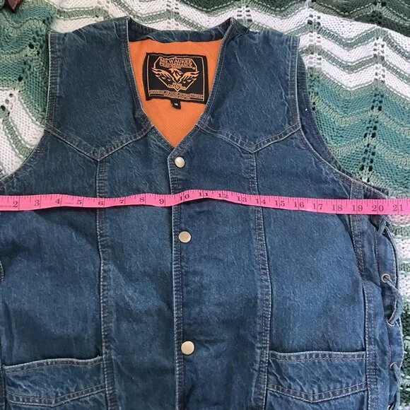 Milwaukee Performance Apparel Vest Mens M Denim Side Lace -up Motorcycle Biker - Picture 5 of 9